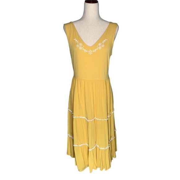 Joie Yellow  Embroidered Sleeveless Midi Dress| Size 12 - Picture 1 of 9